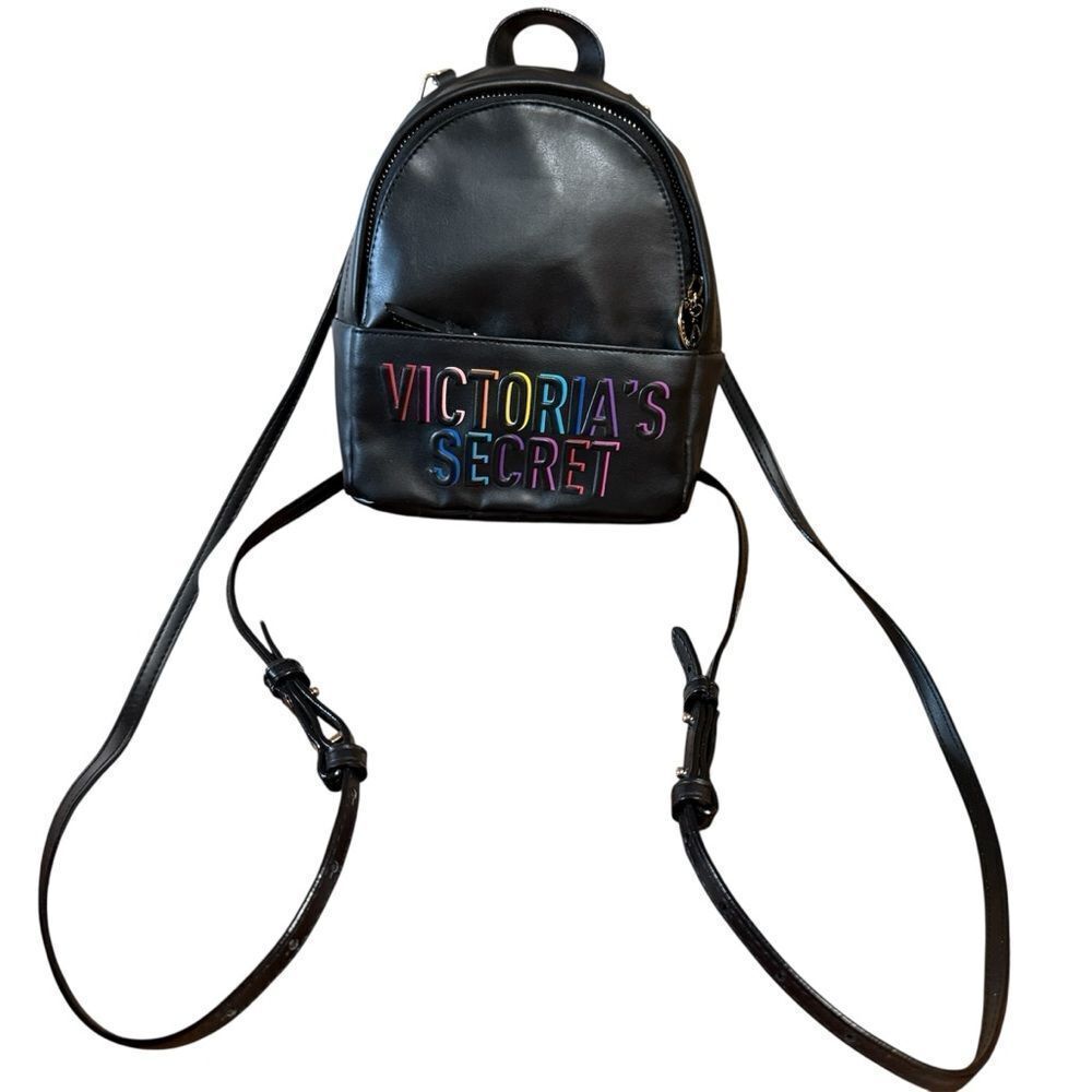 Victoria's Secret Small Black Backpack with Colorful Logo